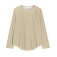 thumbnail image 4 of Holzkary Workout Tops for Women Crewneck Yoga Shirts Lightweight Athletic Gym Running Sport Casual T-Shirt Long Sleeve Shirts Crew Neck Casual Fall Fashion Blouses Basic Tops Work Clothes Beige S, 4 of 9