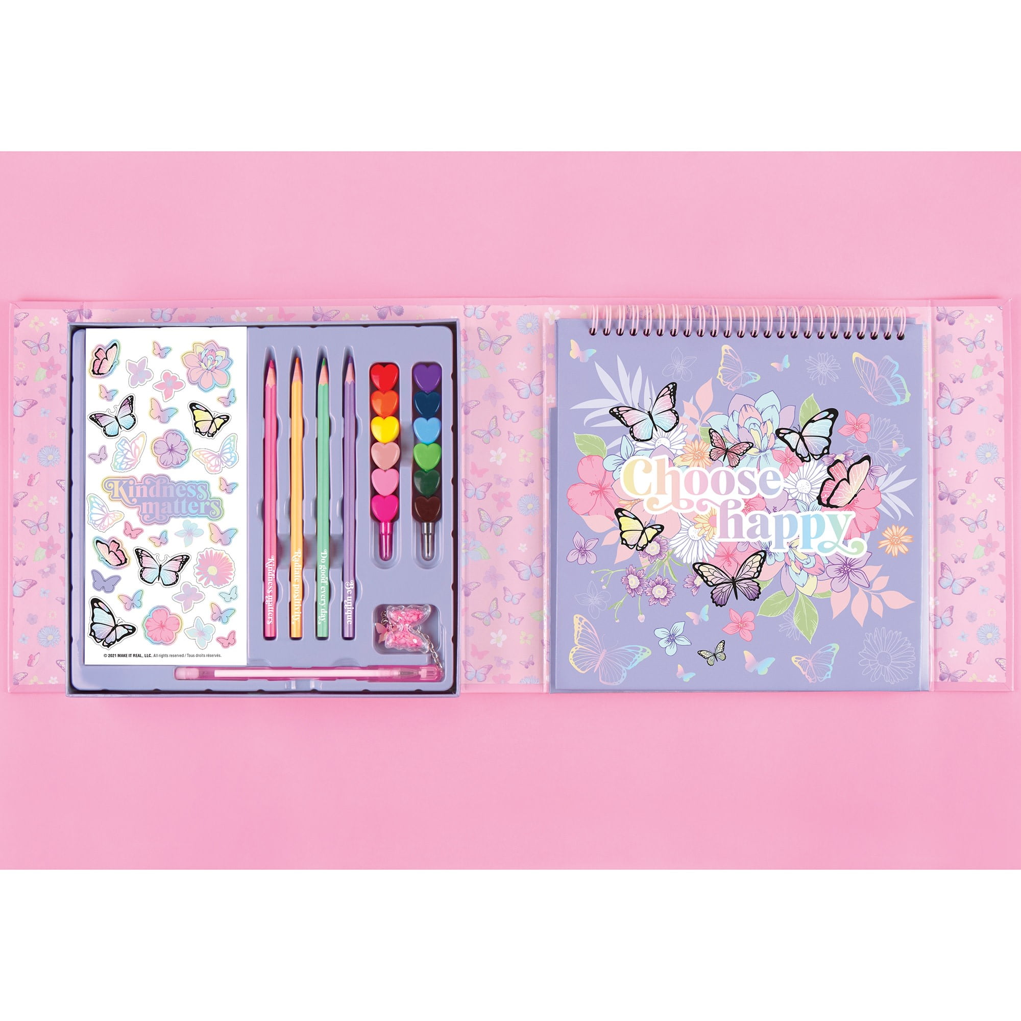 Three Cheers For Girls: Butterfly Sketchbook & Drawing 20 Piece Set -  Contents Held In Butterfly Storage Box, Playful Art Supplies, Ages 8+