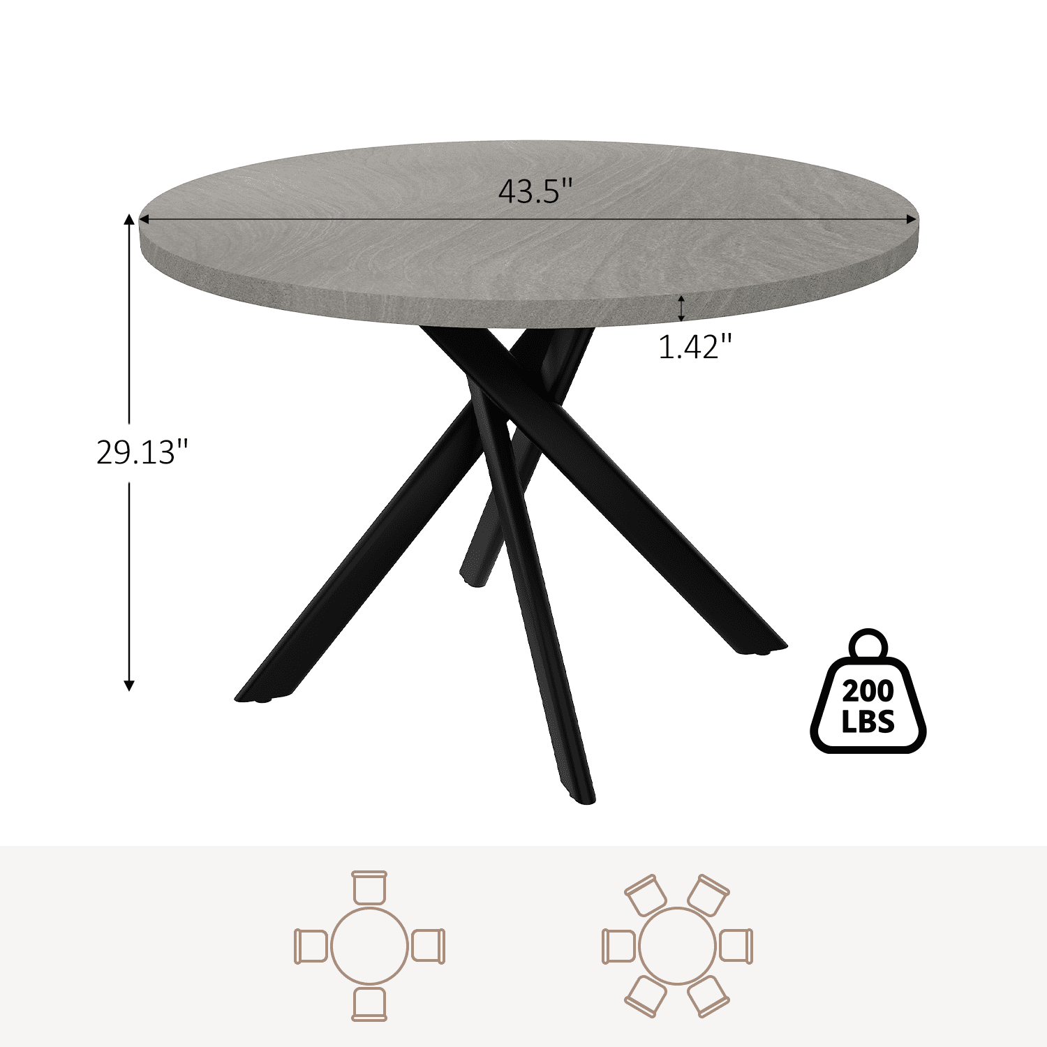 43.5" Round Dining Table for 4, Space Saving Kitchen Table with Metal Legs, Mid Century Modern Dining Table for Dining Living Room Apartment Small Space