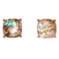 thumbnail image 1 of Faceted Sea Shell Square Stud Earrings Cushion Cut Statement Post Ear Studs by Humble Chic NY, Simulated Abalone, Simulated Labradorite, Brown, Green, Gold-Tone, 1 of 6