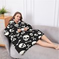 thumbnail image 5 of Oversized Wearable Blanket Hoodie,Halloween Skull Crossbones Pattern Sherpa Blanket Hoodie with Super Pockets,Super Warm Fuzzy Pullover for Women & Men, 5 of 6