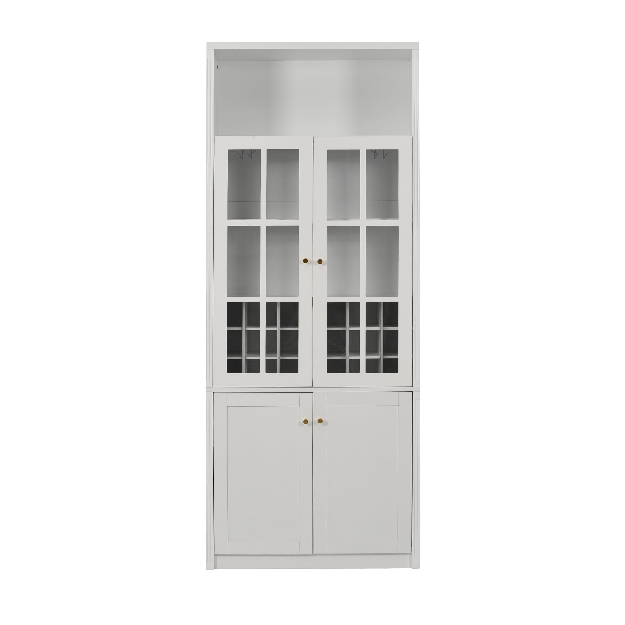 Euroco 78.7" Tall Modern Wine Bar Cabinet with Glass Doors,Coffee Bar Cabinet with 18 Wine Racks, Stemware Rack,Door Storage Shelves & Adjustable Shelves for Kitchen Dining Room,White