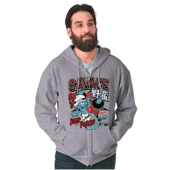 The Smurfs Kanji Keep Pushin Savage Men Big & Tall Zip Hoodie Brisco Brands 2X