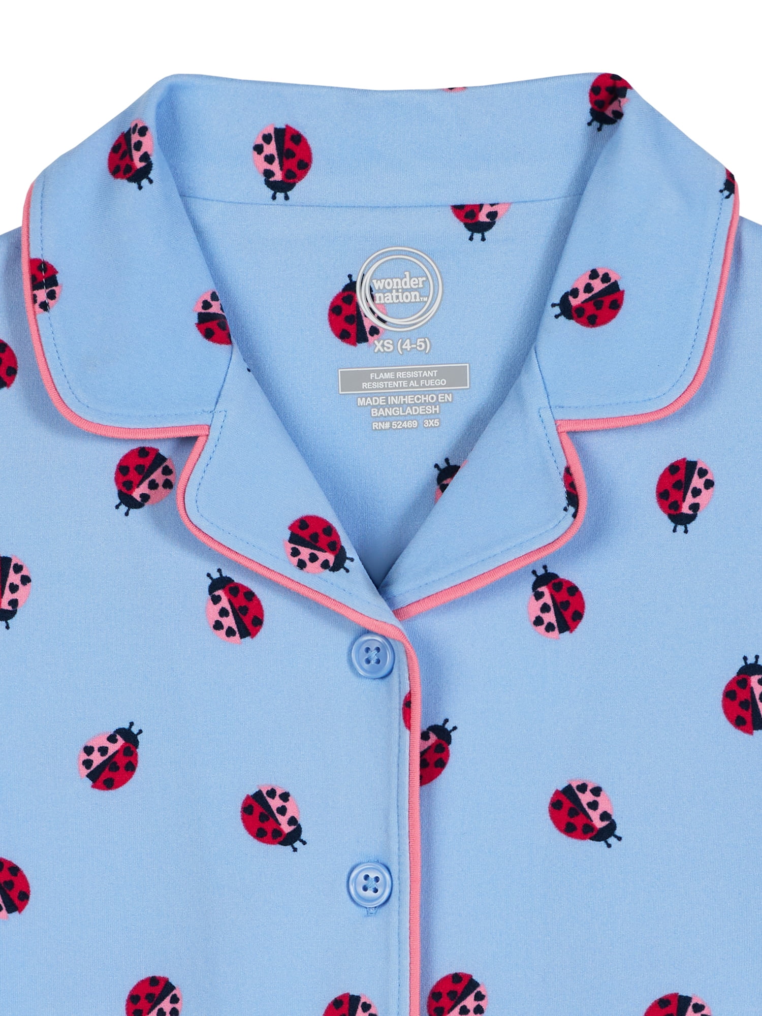 Wonder Nation Girls Short Sleeve Button Front Pajama Top and Shorts Set with Eyemask, 3-Piece, Sizes Sizes 4-18