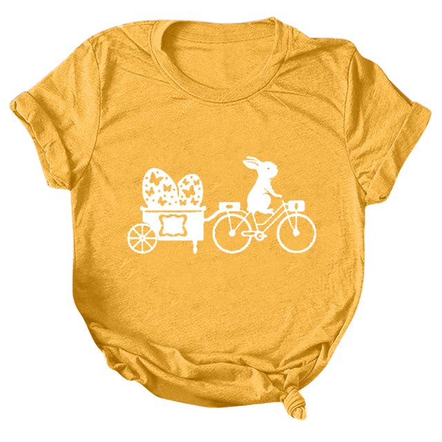 Pxiakgy Liquidation! T-Shirts de Pâques Col Rond pour Femmes Joyeuses Pâques Lapin avec Lunettes Blouse Décontractée Graphique Printemps Hauts Colorés Tee Femmes Topseaster Manches Courtes Chemise Décontractée Mode Jaune TTG