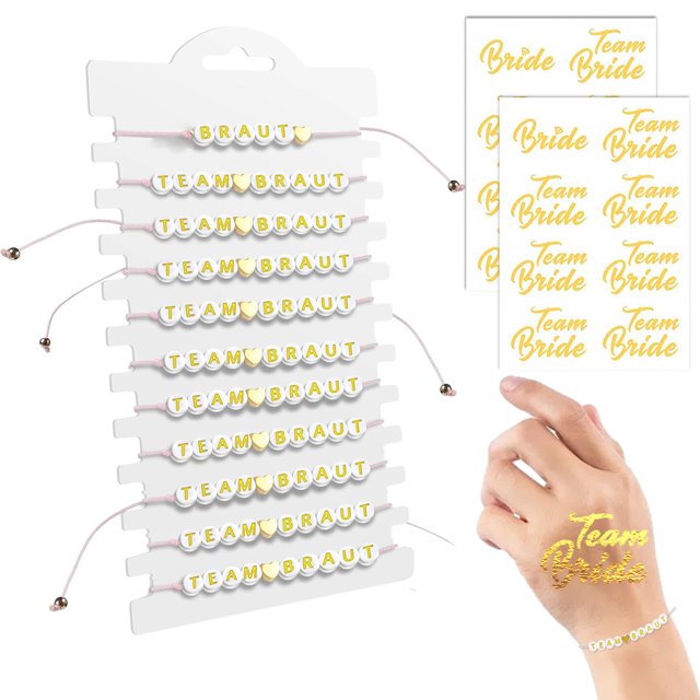 Pulseras de novia del equipo, pulsera JGA para despedida de soltera de mujer, 12 pulseras de novia del equipo y 2 pegatinas de oro rosa para citas, accesorios de mujer para despedida de soltera