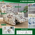 thumbnail image 3 of CHUNTIAN Floral Printed Recliner Cover with Pockets Single Reclining Slipcover 4-Pieces Lazy Boy Recliner Armchair Cover with Elastic Bottom for Recliner Furniture Protector for Kid Pet, 3 of 5