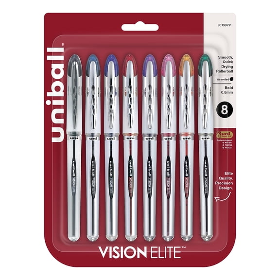 uni-ball Vision Elite Rollerball Pens, Bold Point, Assorted Colors, 8 Pack