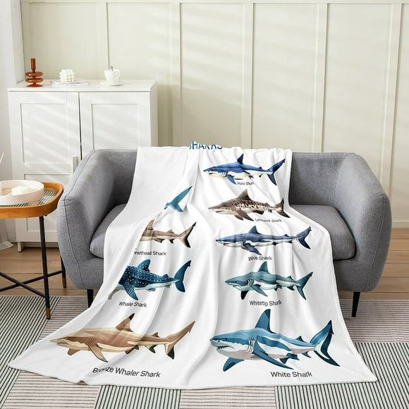 Erosebridal Ocean Sharks Sherpa Blanket 50x60,Sea Animal Fuzzy Blanket Throw,Marine Wildlife Throw Blanket for Couch 50x60,Microfiber Sealife Room Decor