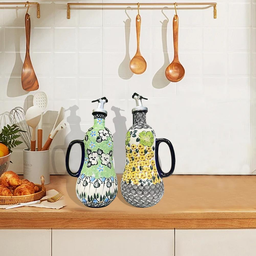 700ml Italian Ceramic Olive Oil Dispenser Bottle,Hand Painted Olive Oil Bottles,Stoneware Olive Oil Cruet for Kitchen with Stainless Steel Spout,for Oils,Vinegar,Coffee Syrups,Sauces
