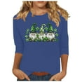 thumbnail image 2 of asdoklhq T Shirts for Women Printed Casual Round Neck Pullover Three-quarters Sleeve T-shirt Blue XL, 2 of 4