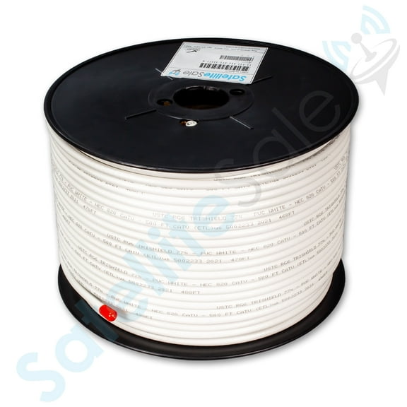 SatelliteSale RG-6 Trishield NEC 820 CATV HFC Coaxial Cable PVC White 500 feet