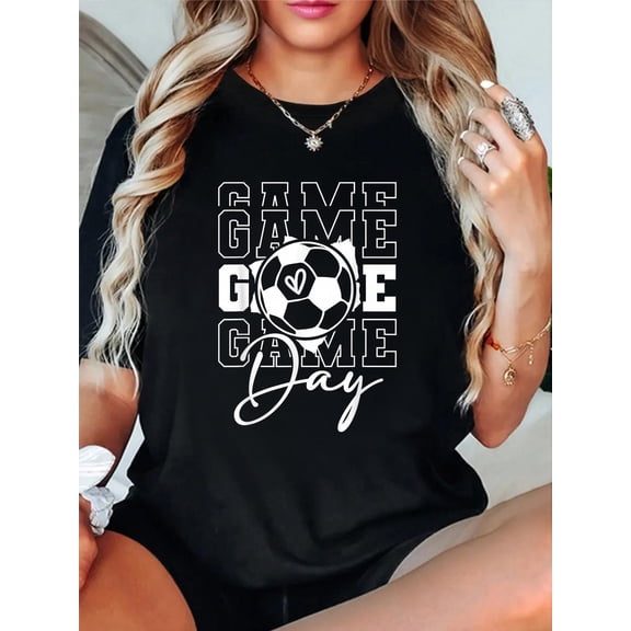 Game Day Soccer T-Shirt casual short sleeve crew neck cotton tee tops for women