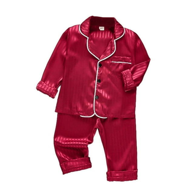Baby Newborn 2Pcs Silk Satin Pajamas Set Spring Autumn Toddler Long Sleeved Button Sleepwear Infant Loungewear