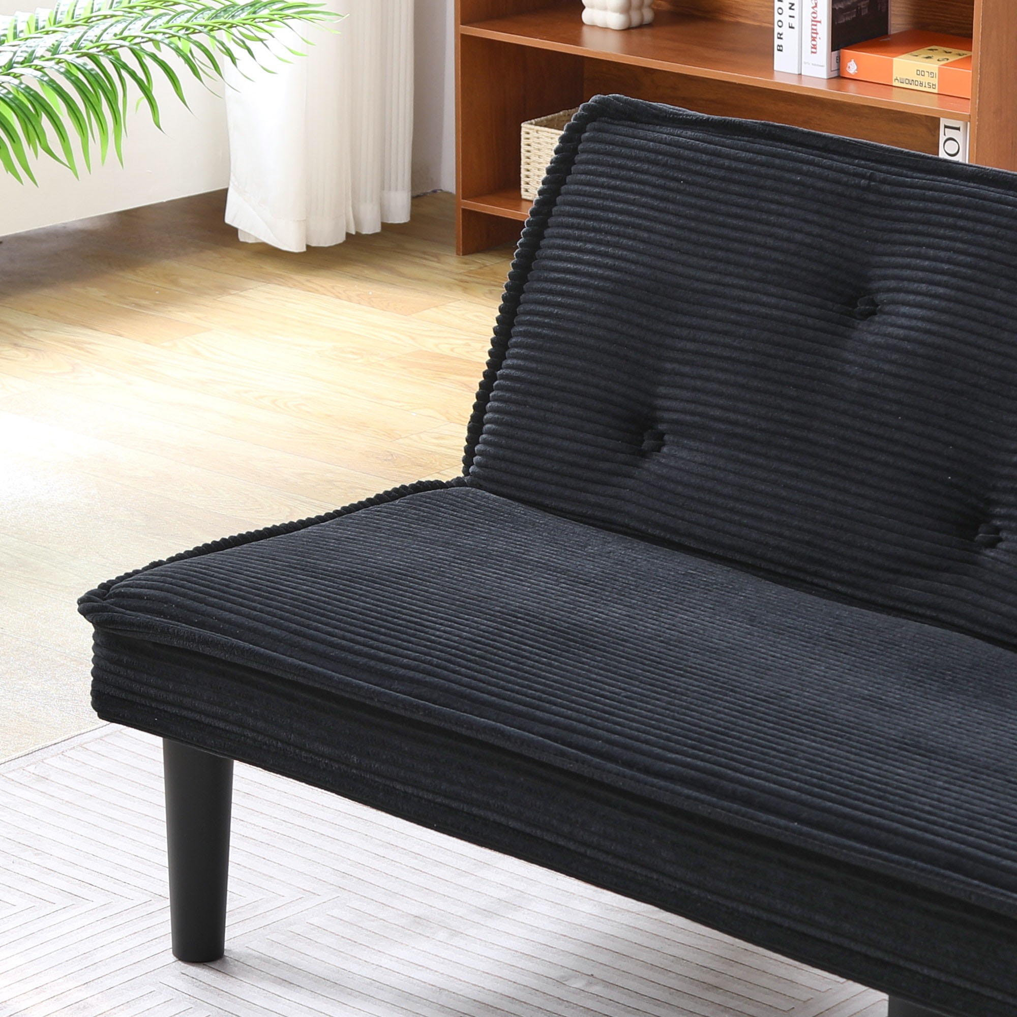 Jopath 66" Corduroy Loveseat Futon Sofa Bed,Sleeper Sofa Loveseat Convertible Couch for Small Spaces,Apartment, Bedroom,Black