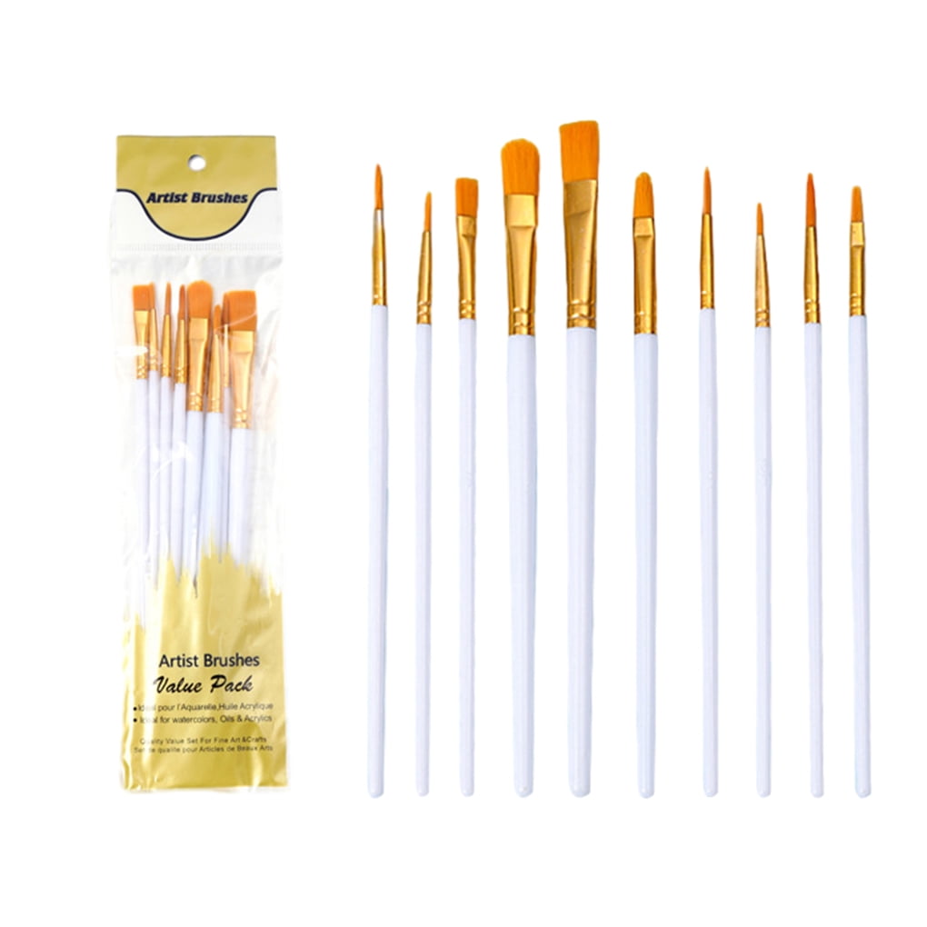 Decodeary 10pcs/set Soft Painting Brush Set Easy-to-Grip Plastic Handle For Comfortable White