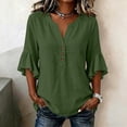 thumbnail image 4 of XuJwPNcy Womens T Shirts V Neck 3/4 Bell Sleeve Tops Trendy Ruffle Hem Blouse Casual Summer Outfits Ladies Soft Tees, 4 of 7