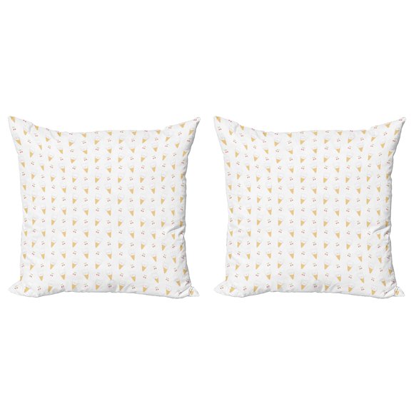 Ambesonne Ice Cream Throw Pillow Cover 2 Pack, Kitty Cones, 18", Mustard White