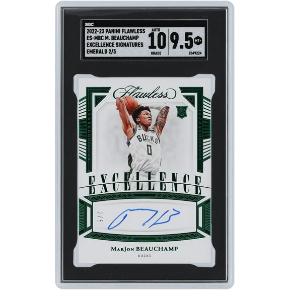 MarJon Beauchamp Milwaukee Bucks Autographed 2022-23 Panini Flawless Excellence Emerald #ES-MBC #2/5 SGC Authenticated 9.5/10 Rookie Card - Fanatics Authentic Certified