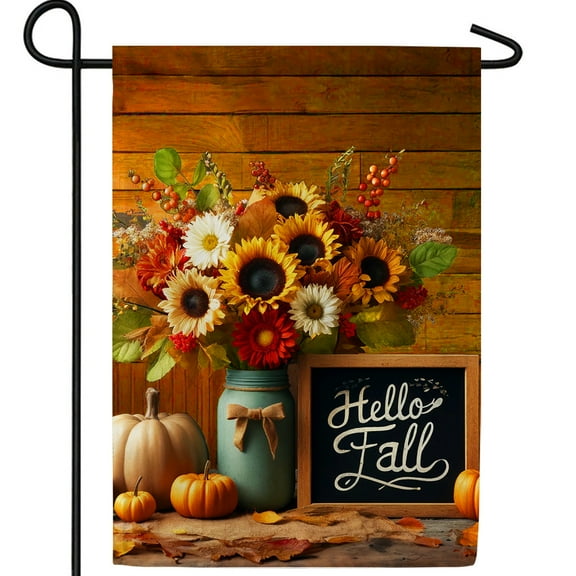 America Forever Fall Sunflower Garden Flag, 12.5 x 18 inches Double Sided, Hello Fall Pumpkin Flag, Pumpkin Sunflower Garden Flag, Autumn Decor Outdoor Seasonal Flags for Yard, Lawn