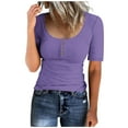 thumbnail image 1 of Besolor Summer Tops for Women Ribbed Crewneck Button Short Sleeve Shirts Casual Slim Basic Blouse Tee, 1 of 4