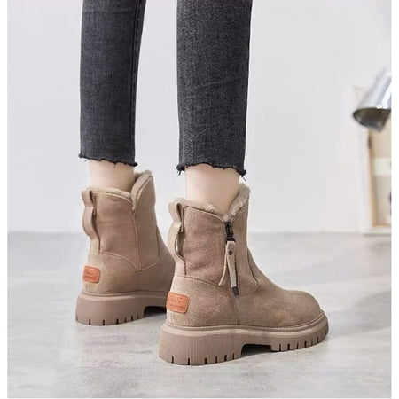 

symoid Womens Mid Calf Boots- Mid-tube Plus Velvet Thick Warm Cotton Shoes with Winter Boots Beige 35