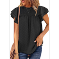 thumbnail image 3 of Women Crewneck Lace Crochet Pom Flowy Short Sleeve Casual Shirts Blouses Tops Black XXL, 3 of 7