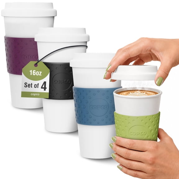 Copco Acadia Insulated 16oz Reusable To Go Mug 4-Pack (Brown, Plum, Blue, Green)