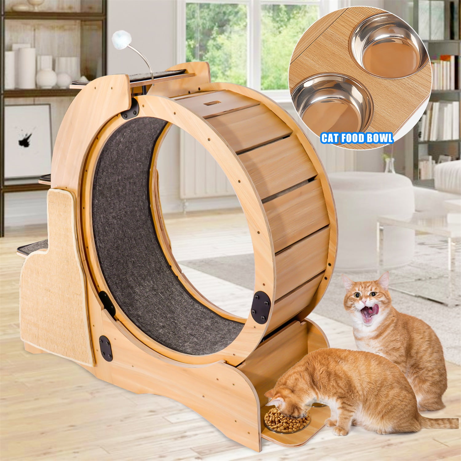 Pefilos 46" Cat Sports Running Wheel, Cat Exercise Wheel Wood Climbing Frame, Cat Litter Fitness Wheel, Oversized Roller Cat Indoor Activity Center, Beige Pefilos 46" Cat Sports Running Wheel, Cat Exercise Wheel Wood Climbing Frame, Cat Litter Fitness Wheel, Oversized Roller Cat Indoor Activity Center, Beige