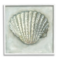 Stupell Industries Clam Shell Nautical Grey Painting White Framed Art Print Wall Art, Design by Erica Christopher