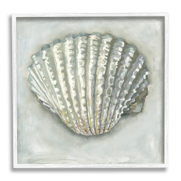 Stupell Industries Clam Shell Nautical Grey Painting White Framed Art Print Wall Art, Design by Erica Christopher