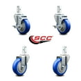 thumbnail image 2 of 4 Inch Blue Polyurethane Wheel Swivel 3/4 Inch Square Stem Caster Set 2 Brakes, 2 of 2