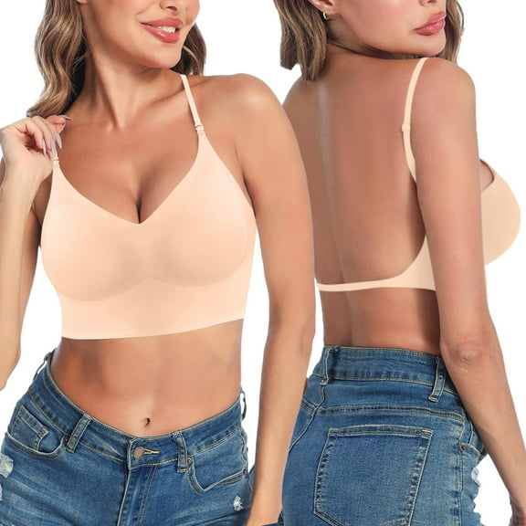 Women's Low Back Bra Wire U Shaped Backless Bra Convertible Spaghetti Strap Seamless Sleeping Bralette Low Support Sports Bras for Women Women Sports Bra Womens Bras Push up plus Size Womens Workout