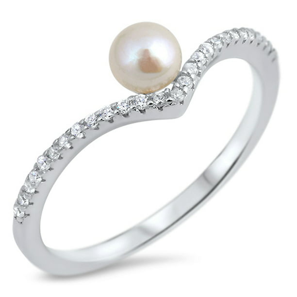 Sac Silver - Clear CZ Simulated Pearl Chevron Thumb Ring 925 Sterling ...