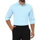 thumbnail image 1 of Camisa de hombre de inspiración chic, con cuello puntiagudo, de manga larga, botón, color sólido, camisa de vestir de negocios, M, azul claro, 1 of 5