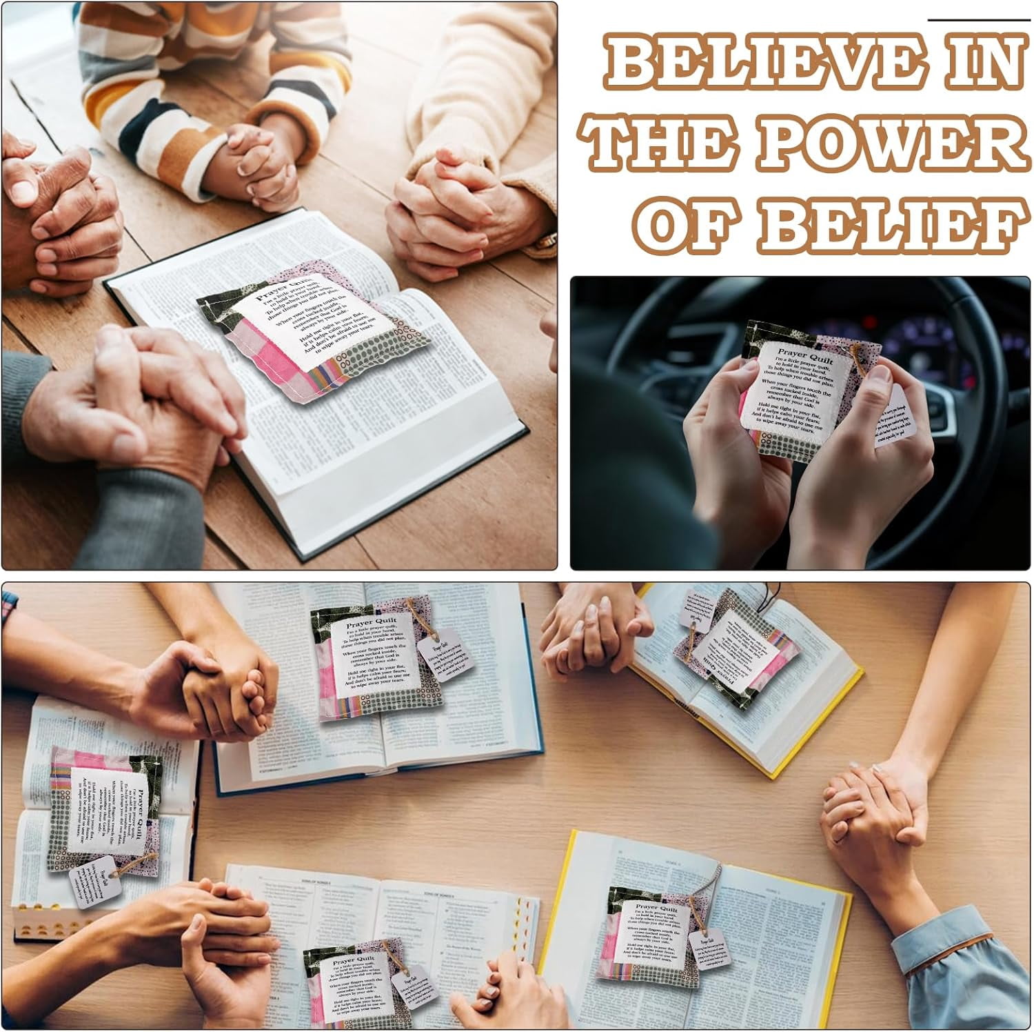 6 Pcs Mini Prayer Quilt with Cross Inside, Vintage Pocket Scripture Prayer Quilt Squares Sympathy/Encouragement Christian Gifts for Women Clergy Pastor Appreciation