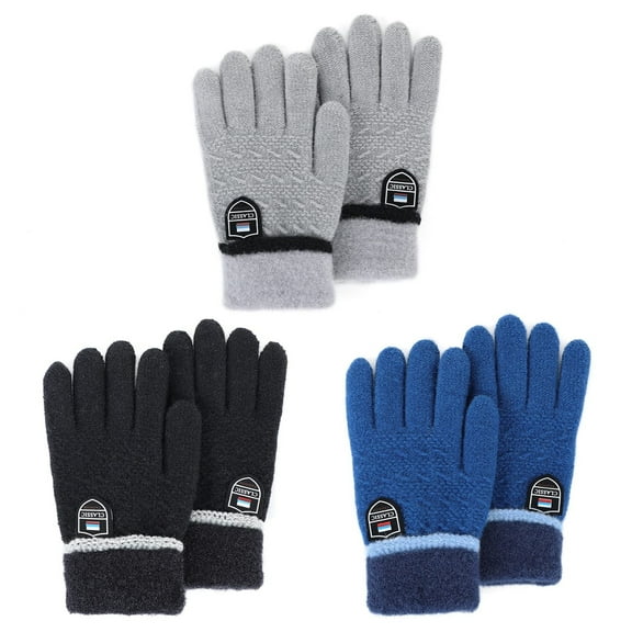 American Trends Kids Gloves Winter Warm Fleece Lined Gloves Kids Knit Gloves Solid Color for Boys and Grils 3 Paris Black & Gray & Dark Blue; 9-14 Years