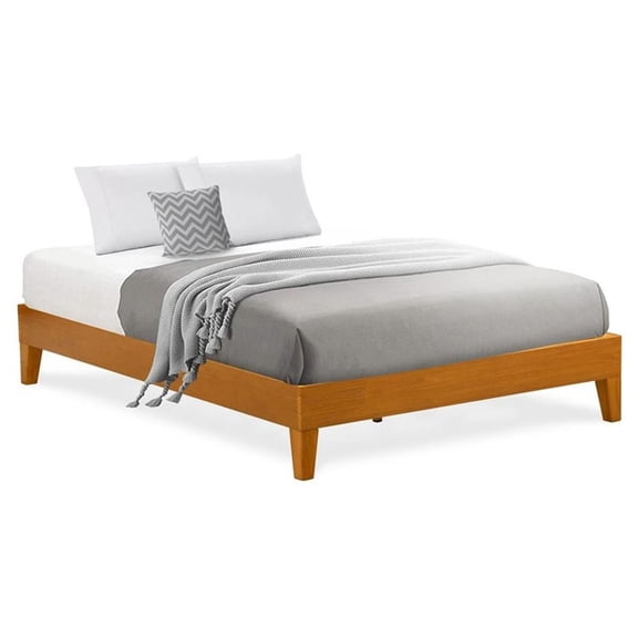 Pemberly Row Full Platform Bed Frame in Engineered Wood with Oak Finish