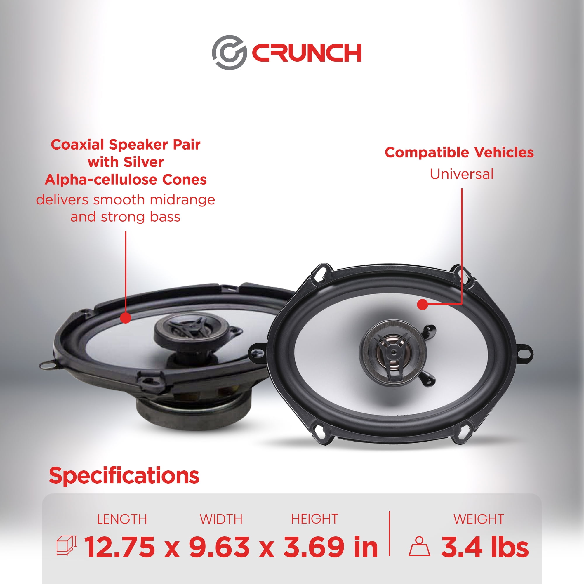 Crunch 250W 2 Way Coaxial Car Audio, 5x7 by 6x8
