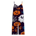 thumbnail image 3 of Halloween Womens Pumpkin Bat Print Overalls Loose Playsuit Loungewear Rompers Jumpsuit with Pockets, 3 of 5