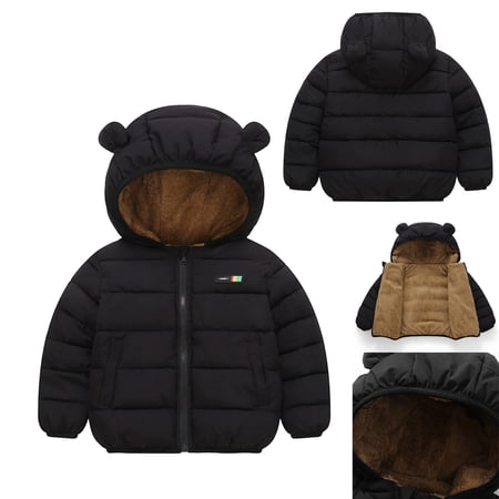 Baby Winter Coat Little Boys Girls Puffer Coat Black Bear Ears Hooded Jacket Windproof Down Jacket for Kids Baby Fall Outfits for Girls Baby Girl Clothes Winter 5-6 Years