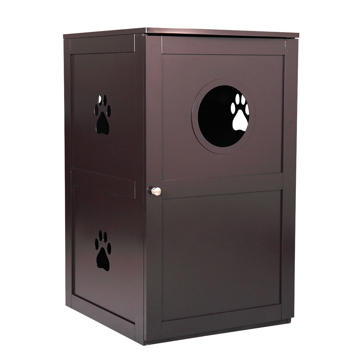 Veryke Wooden Double-Decker Cat Houses Enclosure Outside Shelter Animal Cage, Brown Veryke Wooden Double-Decker Cat Houses Enclosure Outside Shelter Animal Cage, Brown