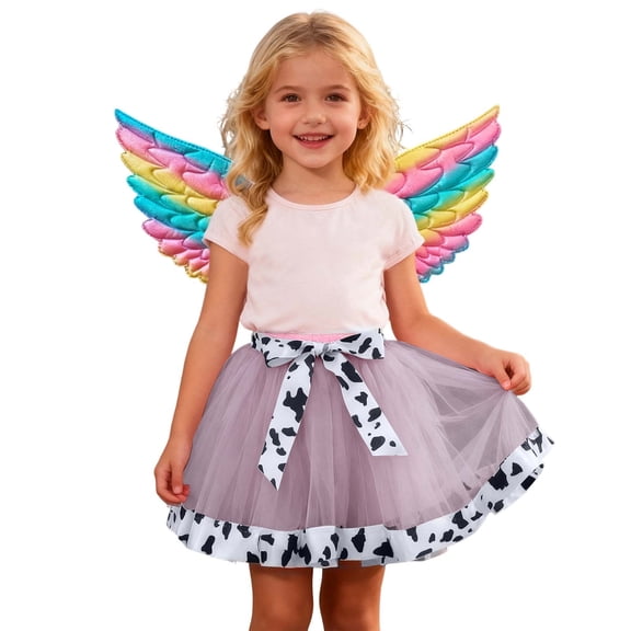 XAOFW Girls Skirts Tutu Cow Print Mesh Layer Detachable Carnival Dance Performance Ball Gown Fashionable Cozy Club Party Skirt