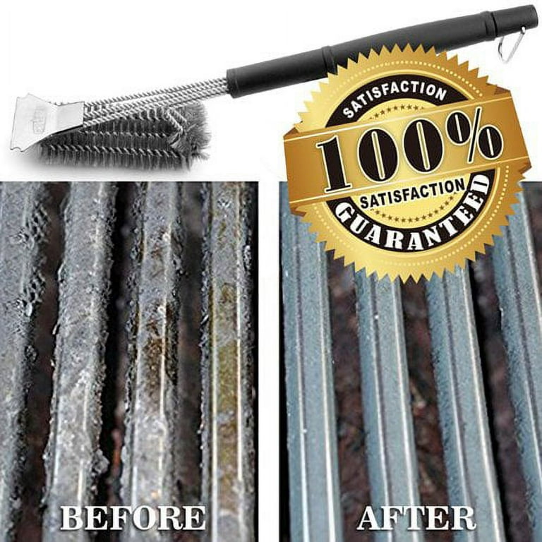GrillGuru BBQ Grill Brush - Extra Strong BBQ Cleaner - Safe Wire Bristles  Stainless Steel Barbecue Triple Scrubber Cleaning Brush for Gas and  Chargoal