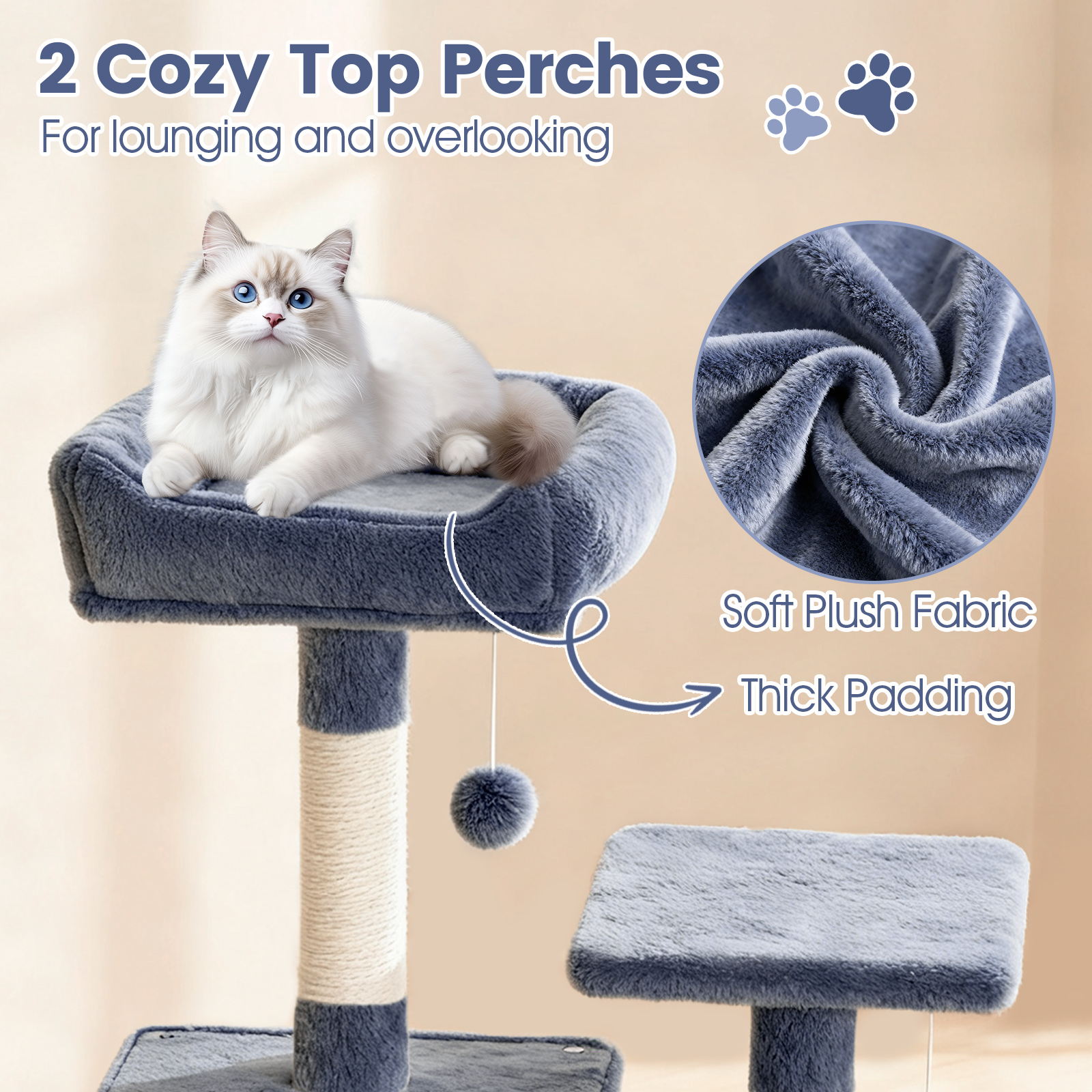 Gymax 66'' Tall Cat Tree w/2 Condos Sisal Scratching Posts Plush Perch Hammock Basket Dark Gray
