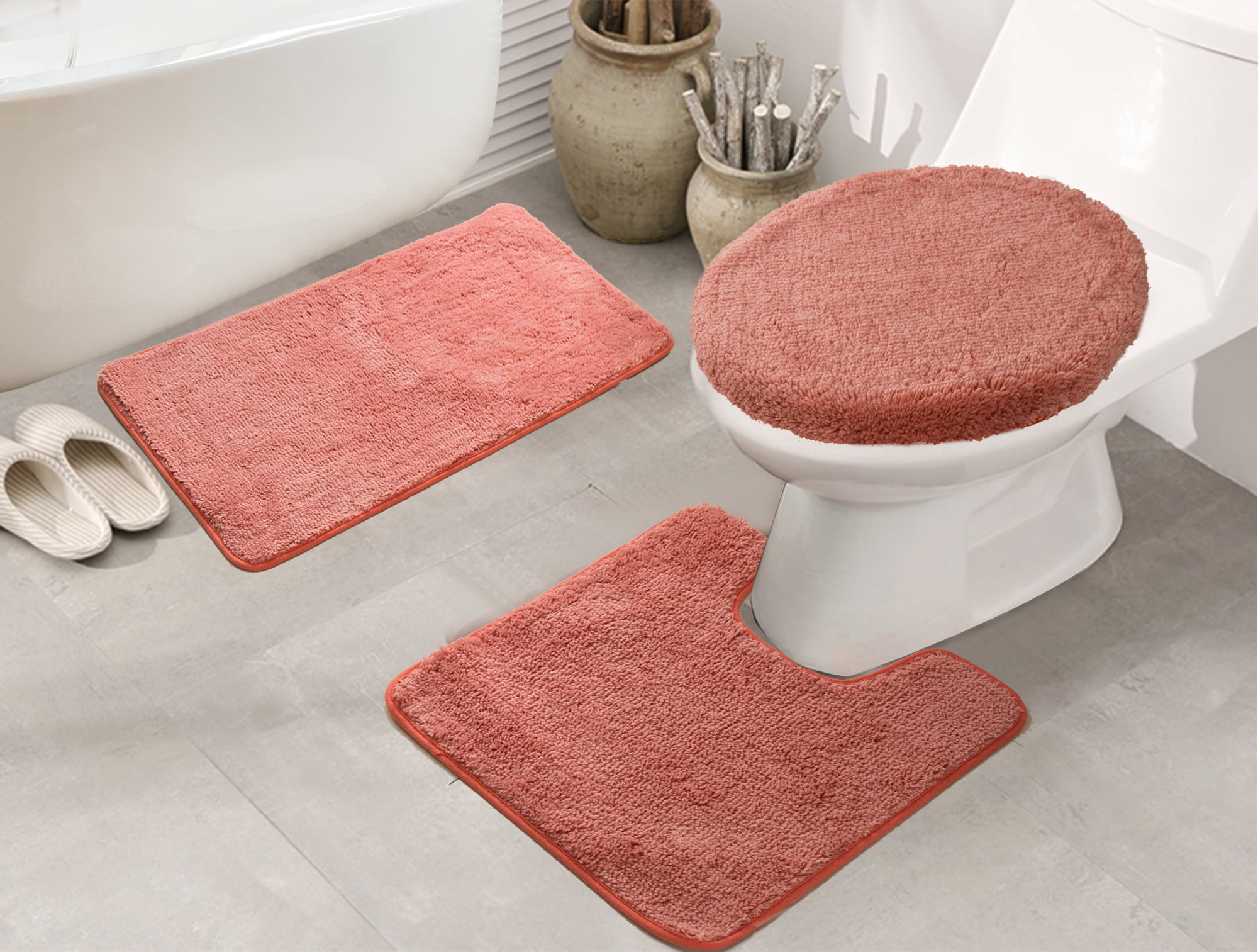 Perfact for Tub Shower Bath Room Home Decor 16 x 24 Inches PotteLove Japanese Maple 3 Piece Bathroom Rug Set Bath Mat Shower Rug U Shaped Contour Mat Lid Cover Non-Slip with Rubber Backing 