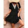 thumbnail image 5 of Women Summer Mini Dress Chiffon Cutout Ruffle V-Neck Puff Sleeve Dresses Dot Boho Sundresses Black L, 5 of 9