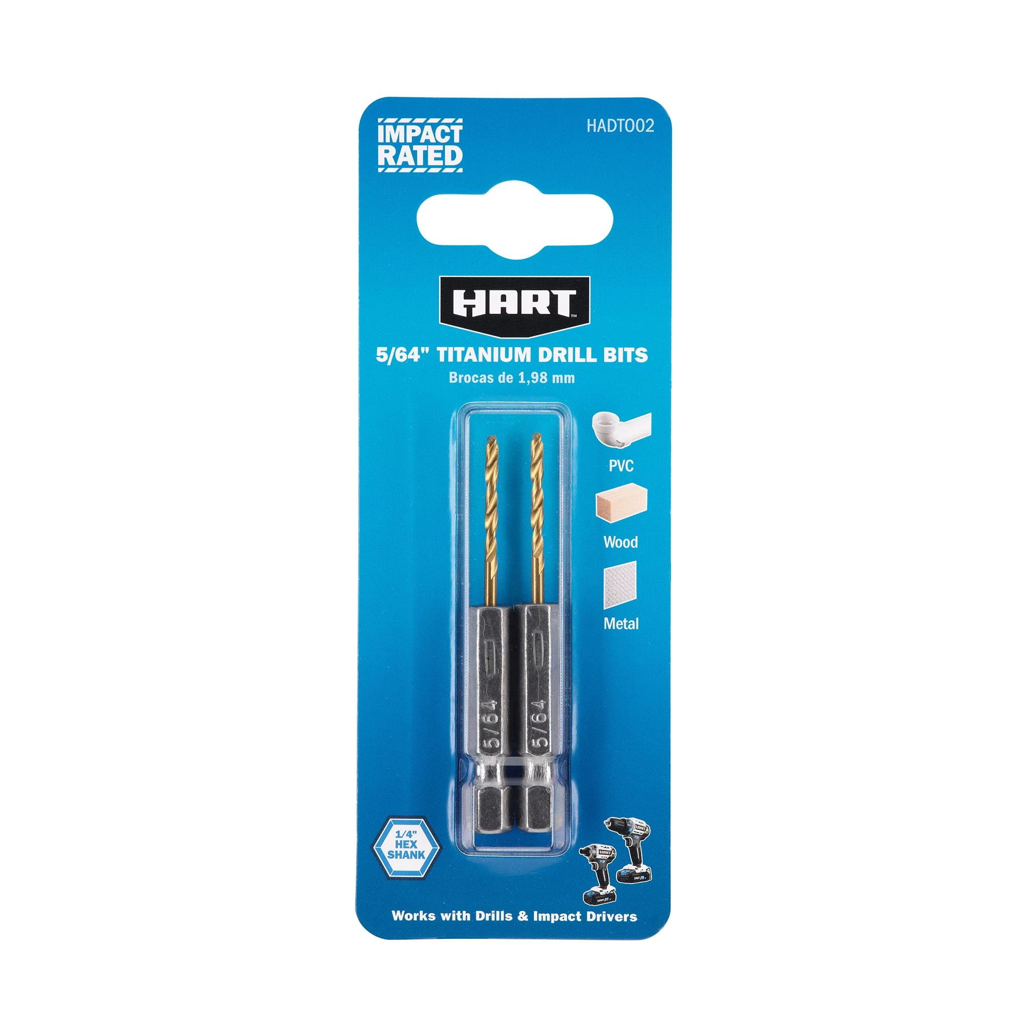 HART 2-Piece 5/64-inch Hex Shank Titanium Drill Bit Set
