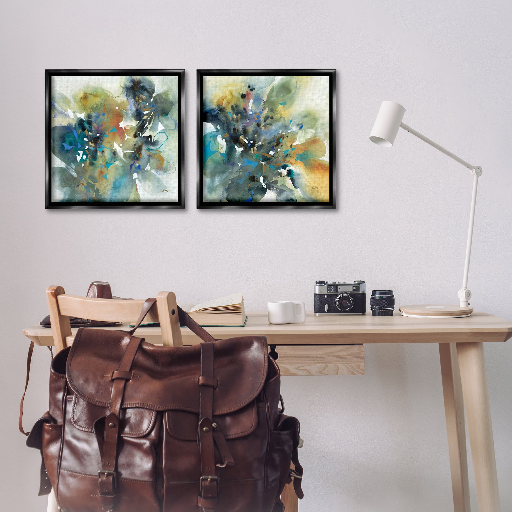 Stupell Industries Layered Faded Abstracts Abstract Painting Black Floater Framed Canvas Art Print Wall Art, 18 x 18, Set of 2