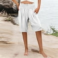 thumbnail image 4 of DeHolifer Women’s Shorts Cotton Linen High Waisted Elastic Waisted Solid Color Casual Summer Trendy Shorts White L, 4 of 8